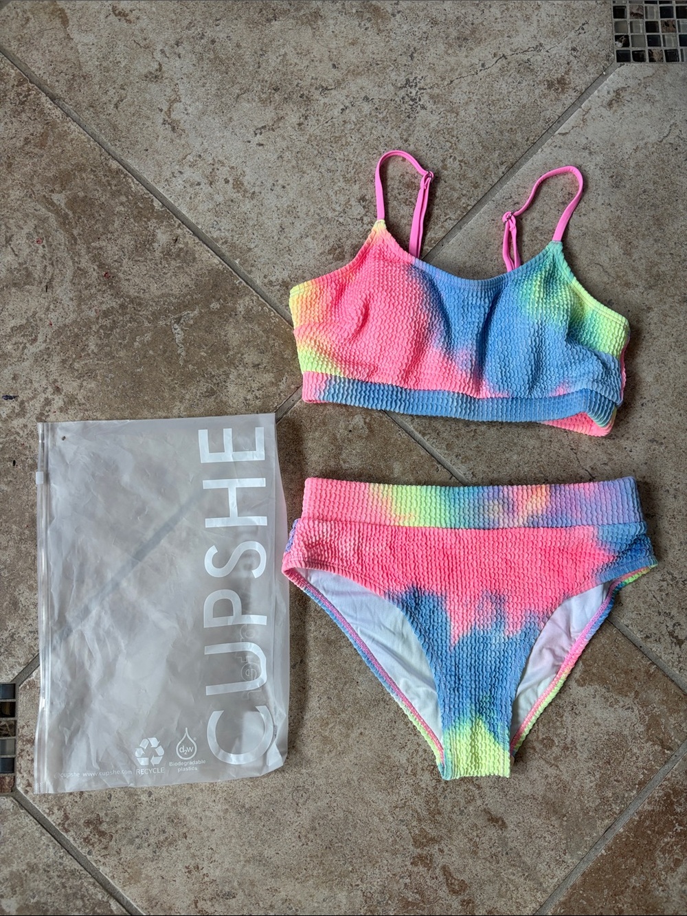 Cupshe Tie-Dye Textured Bikini Set - Pink